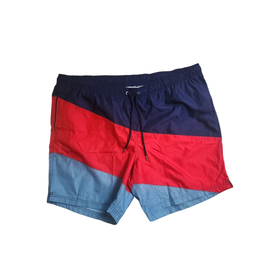 Mens Lands End Swim Trunks Size XXL Multi Color Blue Red